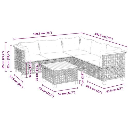 Sofasæt til haven 6 dele med hynder polyrattan grå