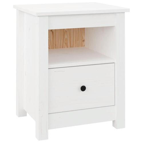 Sengebord 40x35x49 cm massivt fyrretræ hvid
