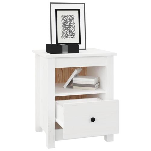 Sengebord 40x35x49 cm massivt fyrretræ hvid
