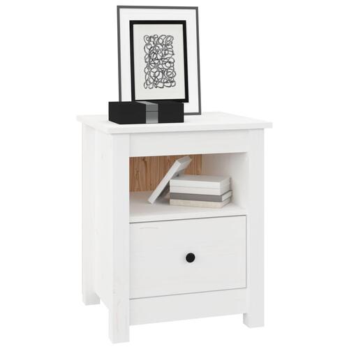 Sengebord 40x35x49 cm massivt fyrretræ hvid