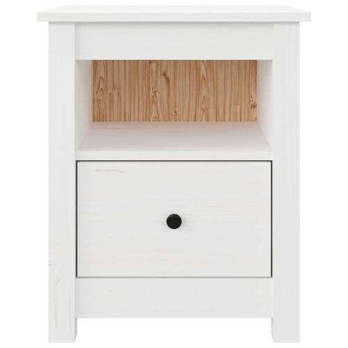 Sengebord 40x35x49 cm massivt fyrretræ hvid