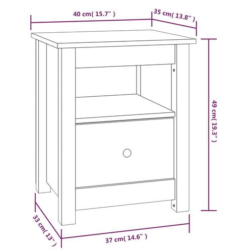 Sengebord 40x35x49 cm massivt fyrretræ hvid