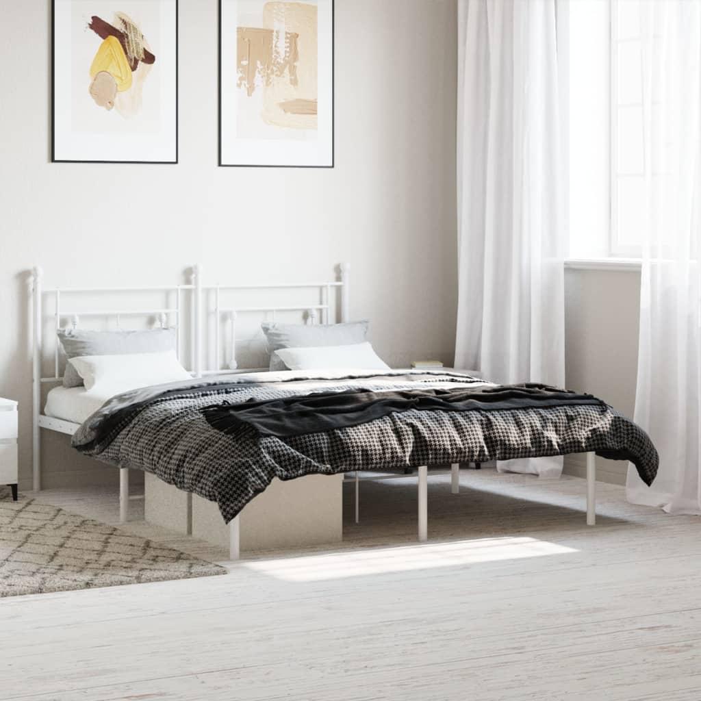 Sengeramme med sengegavl 150x200 cm metal hvid