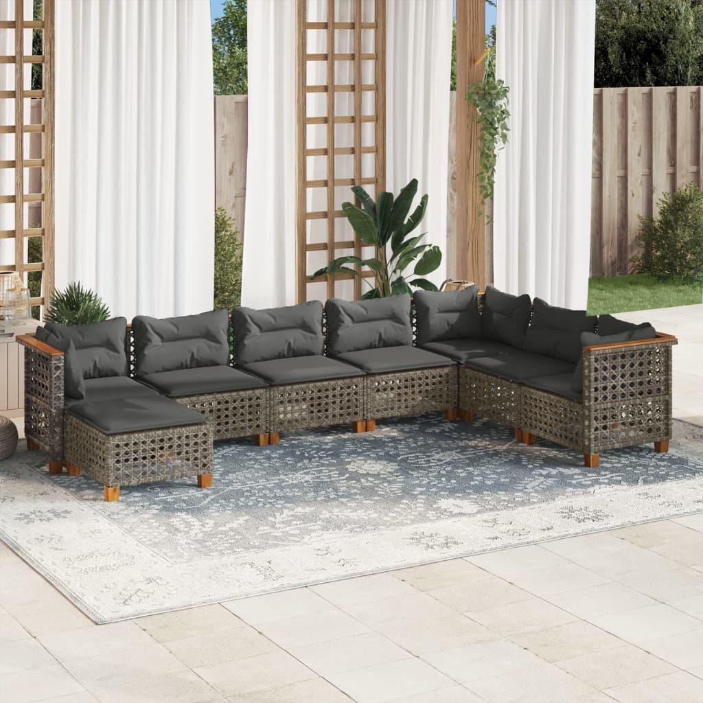Sofasæt til haven 8 dele med hynder polyrattan grå