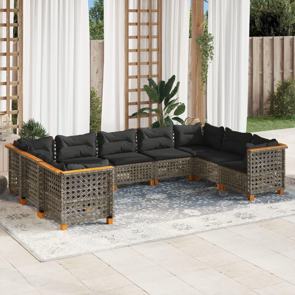 Sofasæt til haven 9 dele med hynder polyrattan grå billede
