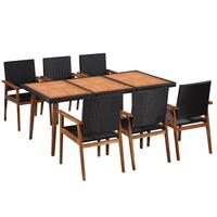 Udendørs spisebordssæt 7 dele polyrattan sort og brun
