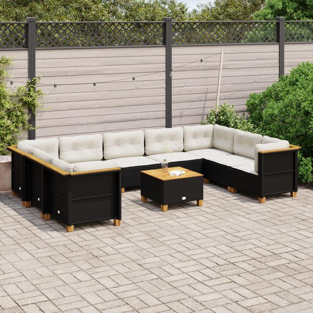 Sofasæt til haven 10 dele med hynder polyrattan sort billede