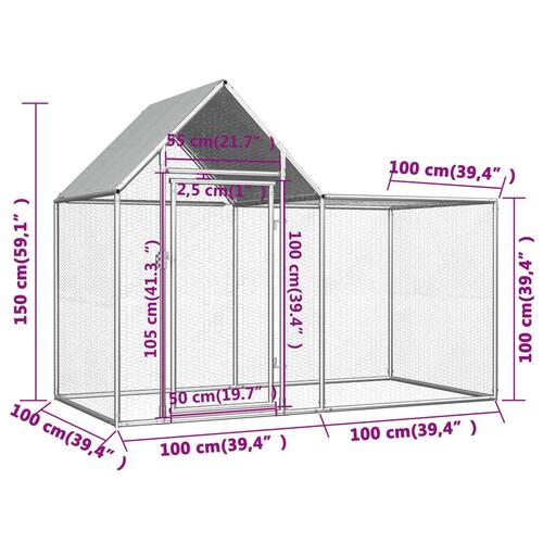 Hønsegård 2x1x1,5 m galvaniseret stål