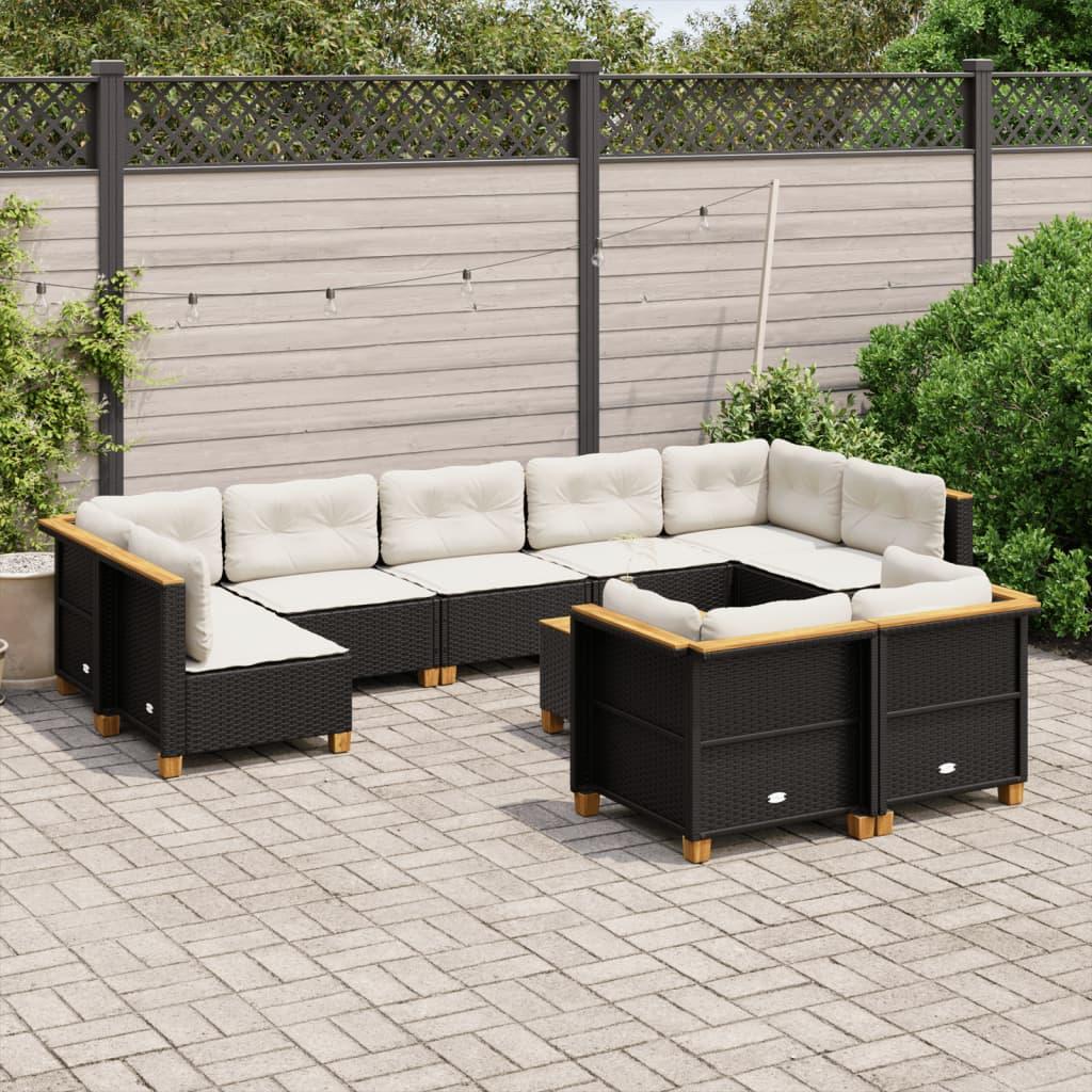 Sofasæt til haven 10 dele med hynder polyrattan sort billede