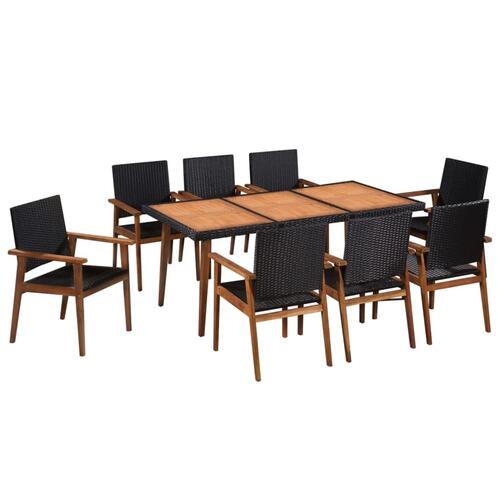 Udendørs spisebordssæt 9 dele polyrattan sort og brun