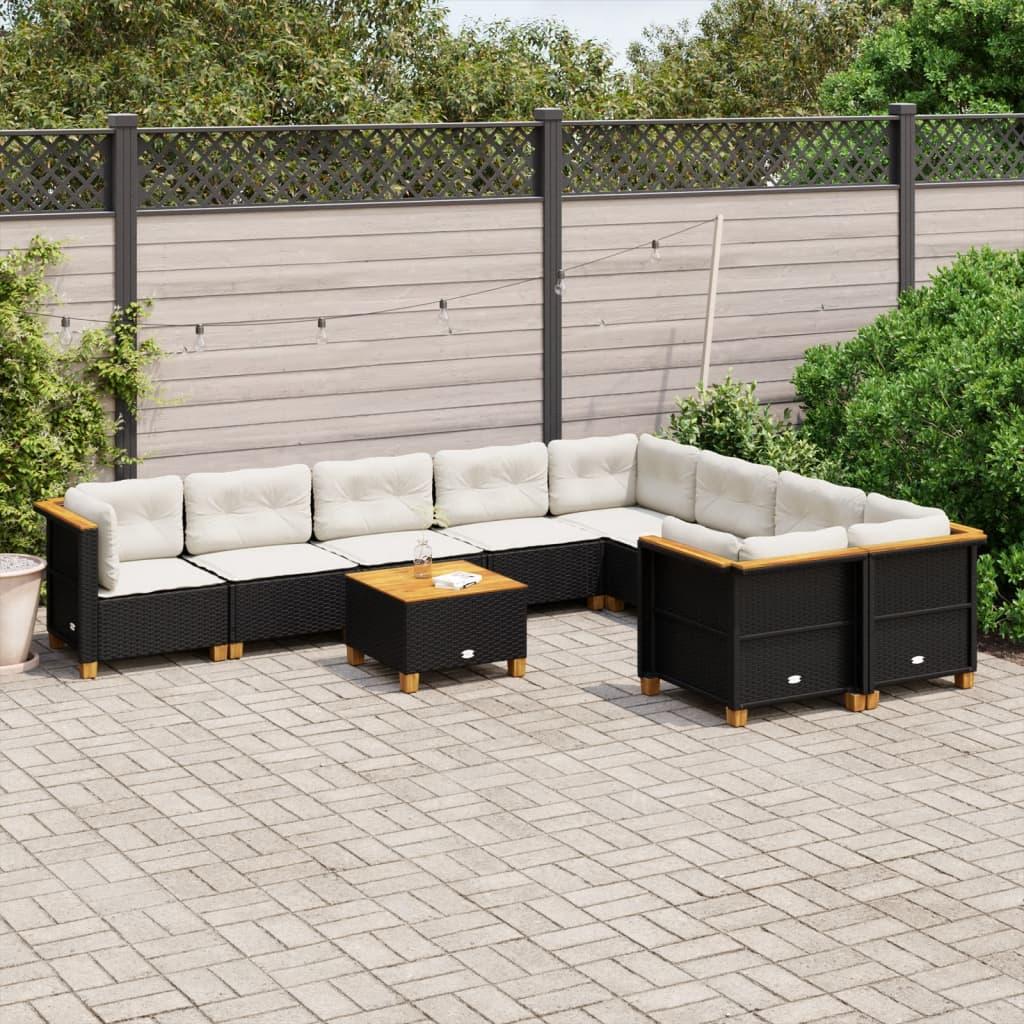 Sofasæt til haven 10 dele med hynder polyrattan sort billede