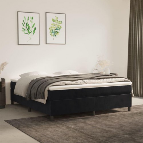 Boxspring sengeramme i fløjl - sort 180×200 cm