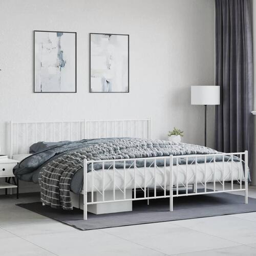 Sengeramme med sengegavl og fodgærde 200x200 cm metal hvid