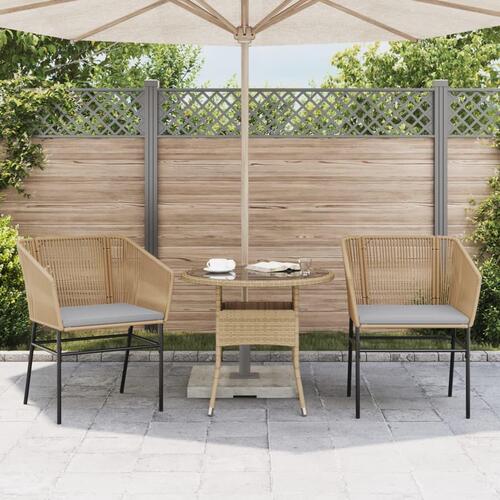 Havestole 2 stk. med hynder polyrattan brun