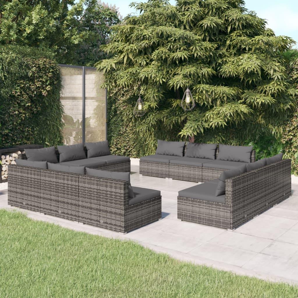 Loungesæt til haven 12 dele med hynder polyrattan grå