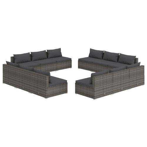 Loungesæt til haven 12 dele med hynder polyrattan grå