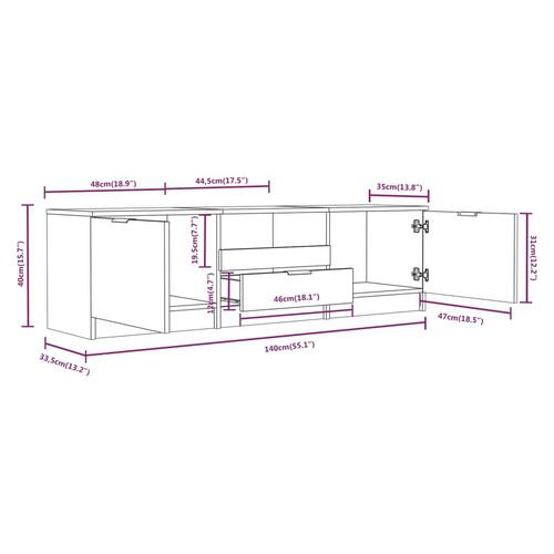 Tv-skab 140x35x40 cm konstrueret træ hvid