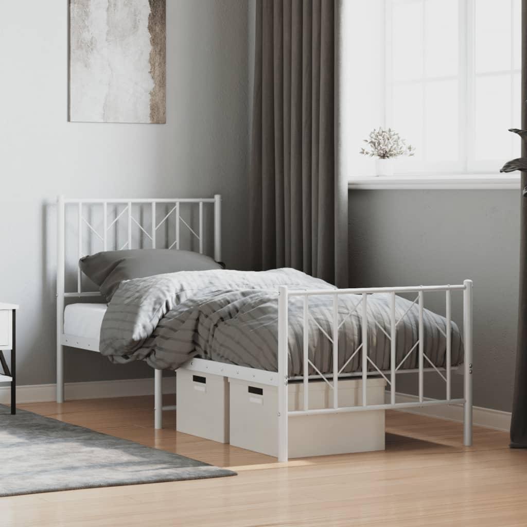 Sengeramme med sengegavl og fodgærde 75x190 cm metal hvid