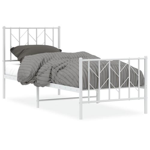 Sengeramme med sengegavl og fodgærde 75x190 cm metal hvid