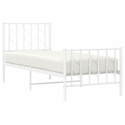 Sengeramme med sengegavl og fodgærde 75x190 cm metal hvid