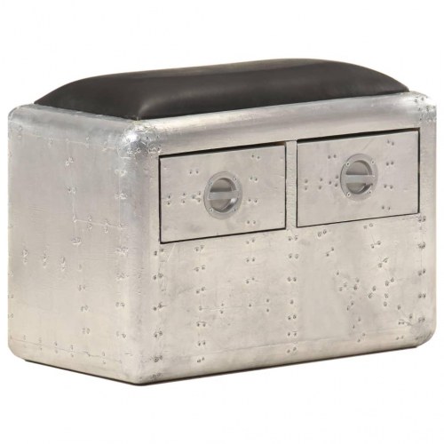 Aviator-bænk 59 cm ægte læder sølvfarvet og sort