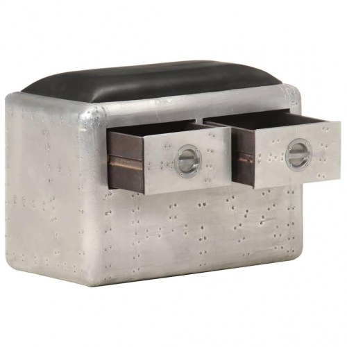 Aviator-bænk 59 cm ægte læder sølvfarvet og sort