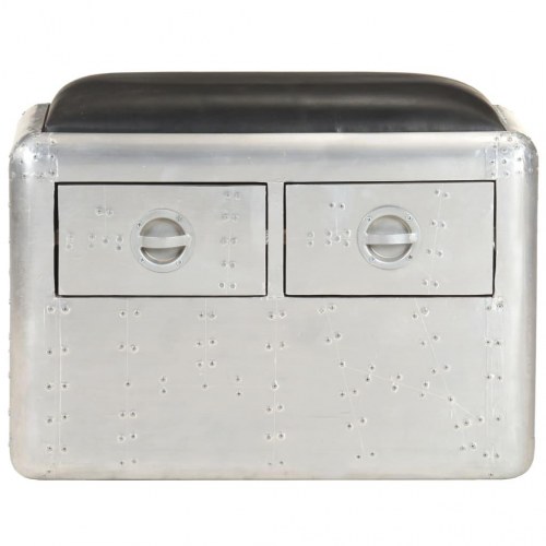 Aviator-bænk 59 cm ægte læder sølvfarvet og sort