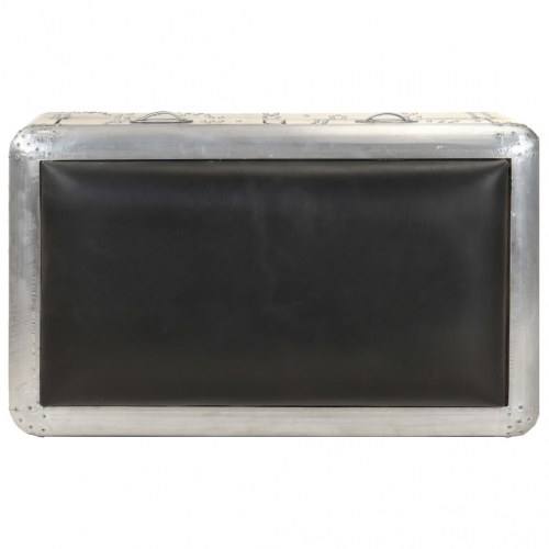 Aviator-bænk 59 cm ægte læder sølvfarvet og sort