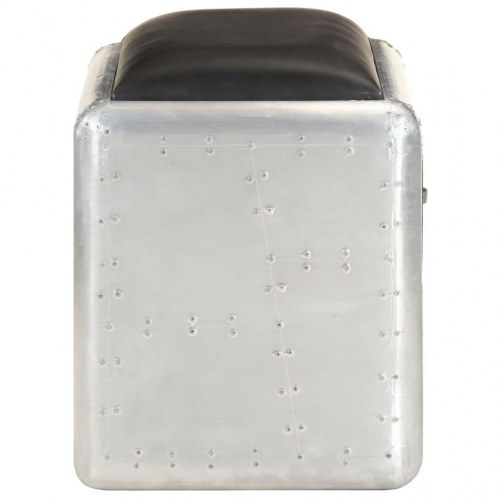 Aviator-bænk 59 cm ægte læder sølvfarvet og sort