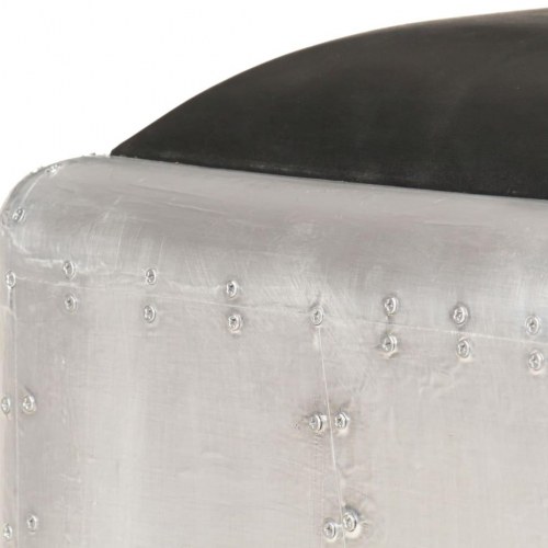 Aviator-bænk 59 cm ægte læder sølvfarvet og sort