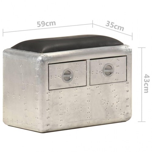 Aviator-bænk 59 cm ægte læder sølvfarvet og sort