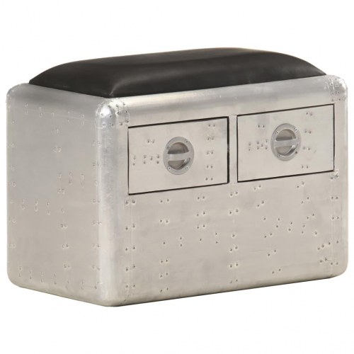 Aviator-bænk 59 cm ægte læder sølvfarvet og sort