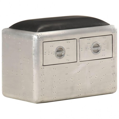 Aviator-bænk 59 cm ægte læder sølvfarvet og sort