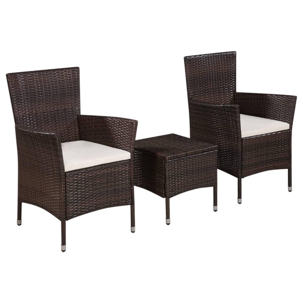 Bistrosæt 3 dele polyrattan brun