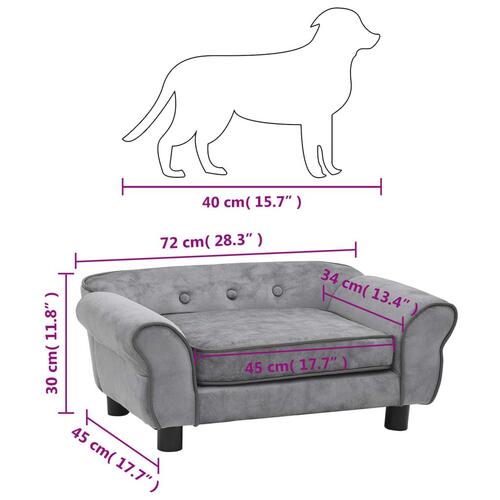 Hundesofa 72x45x30 cm plys grå