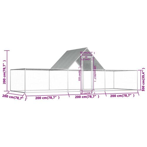 Hønsegård 6x2x2 m galvaniseret stål