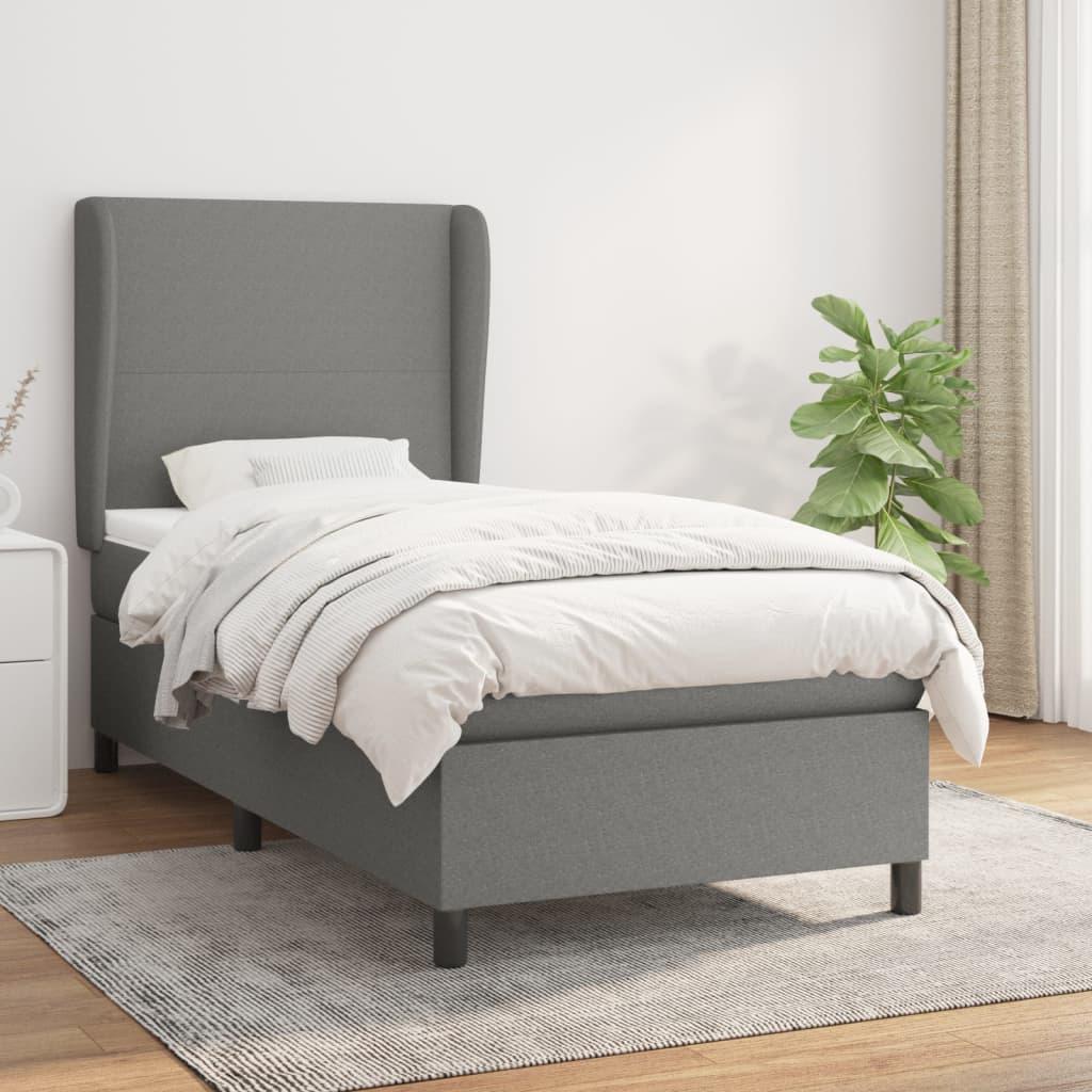 Kontinentalseng med madras 90x190 cm - stof, mørkegrå