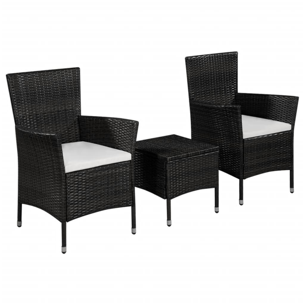 Bistrosæt 3 dele polyrattan sort