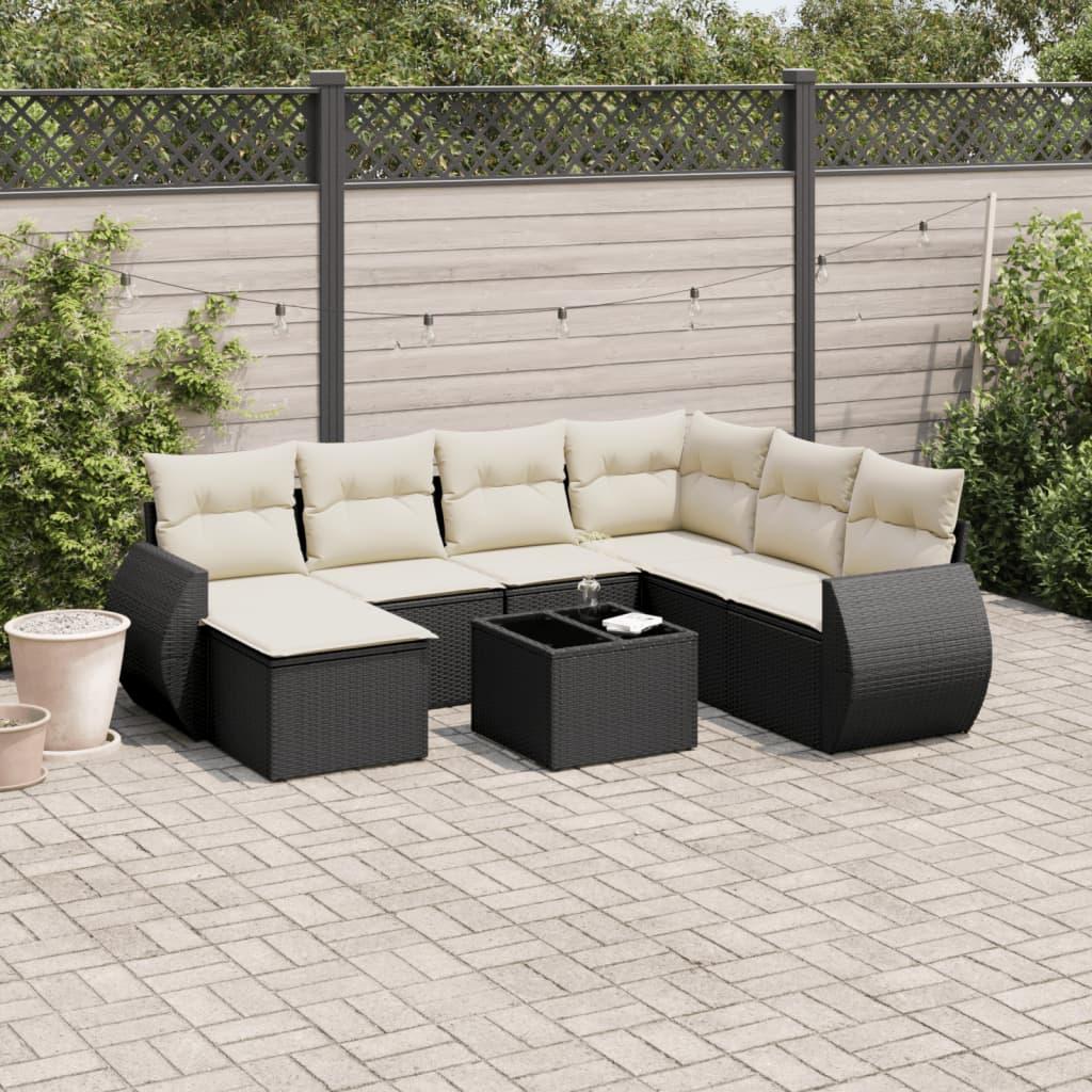 Sofasæt til haven 8 dele med hynder polyrattan sort