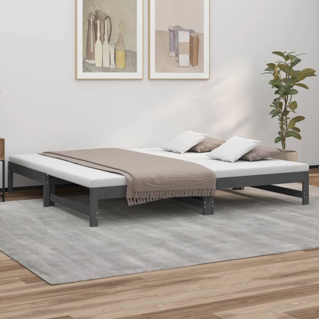 Daybed med udtræk 2x(90x200) cm massivt fyrretræ grå