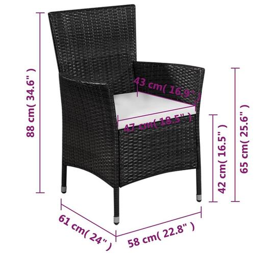 Bistrosæt 3 dele polyrattan sort