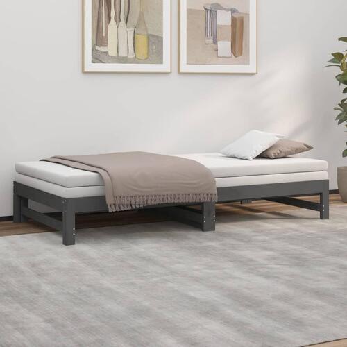 Daybed med udtræk 2x(90x200) cm massivt fyrretræ grå