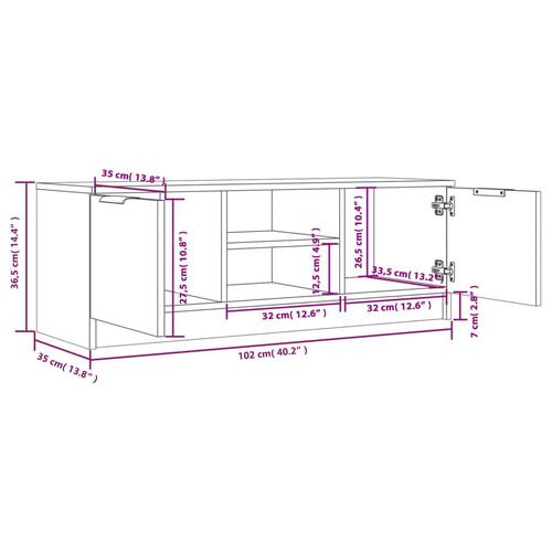 Tv-bord 102x35x36,5 cm konstrueret træ hvid