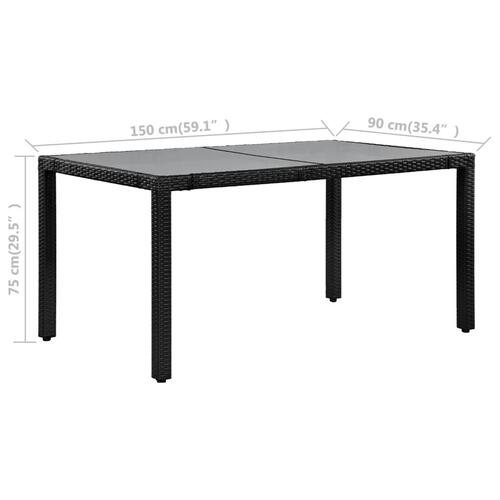 Udendørs spisebordssæt 7 dele polyrattan sort