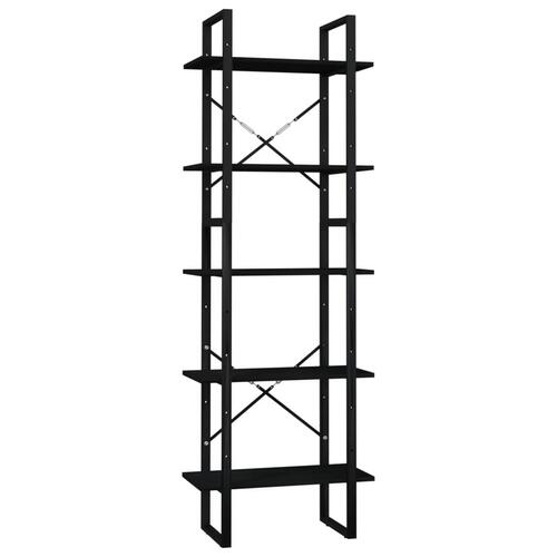 Bogreol 60x30x175 cm 5 hylder massivt fyrretræ sort