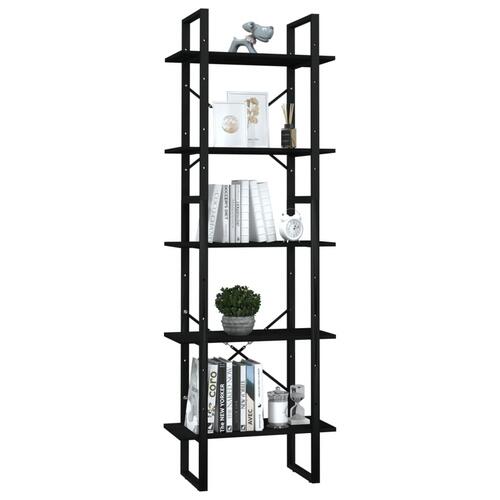 Bogreol 60x30x175 cm 5 hylder massivt fyrretræ sort