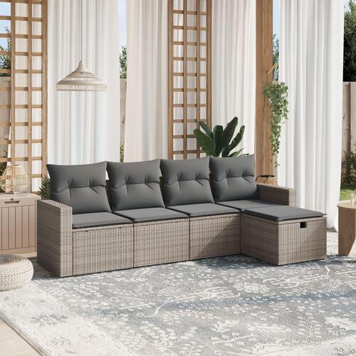 Sofasæt 5 dele med hynder polyrattan grå