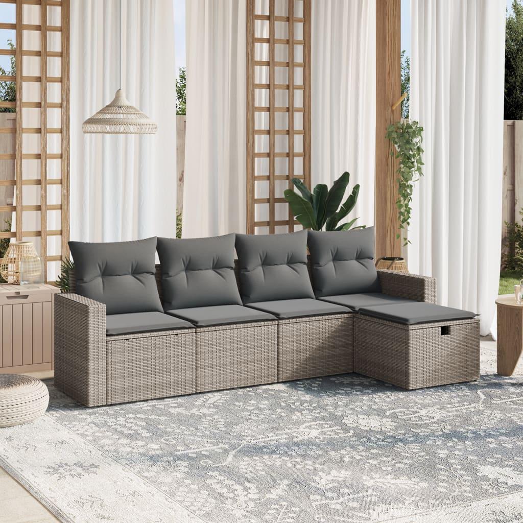 Sofasæt 5 dele med hynder polyrattan grå