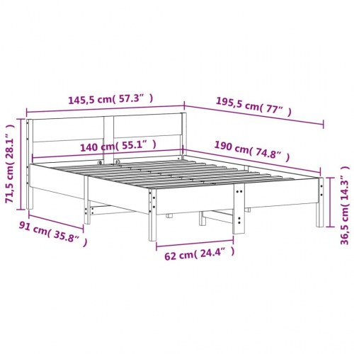 Sengeramme i massivt fyrretræ 140x190 cm - med sengegavl