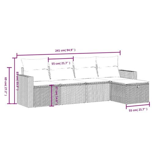 Sofasæt 5 dele med hynder polyrattan grå